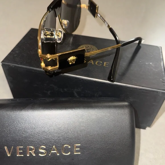 Versace Gold and Black Aviator Sunglasses
